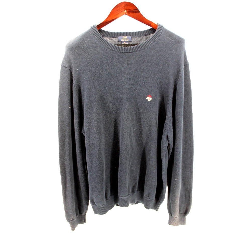 Brooks Brothers 346 Crewneck Sweater Mens XL Supima Cotton Logo Navy Blue‎